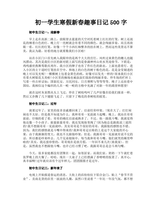 初一学生寒假新春趣事日记500字
