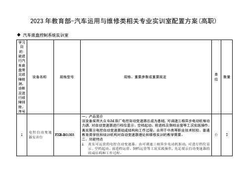 教育部标准汽车底盘控制系统实训室配置方案高职