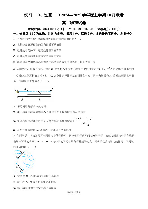 湖北省武汉市2024-2025学年高二上学期10月联考物理试题(原卷版)