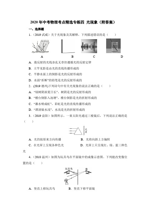 2020年中考物理考点精选专练四 光现象(附答案)