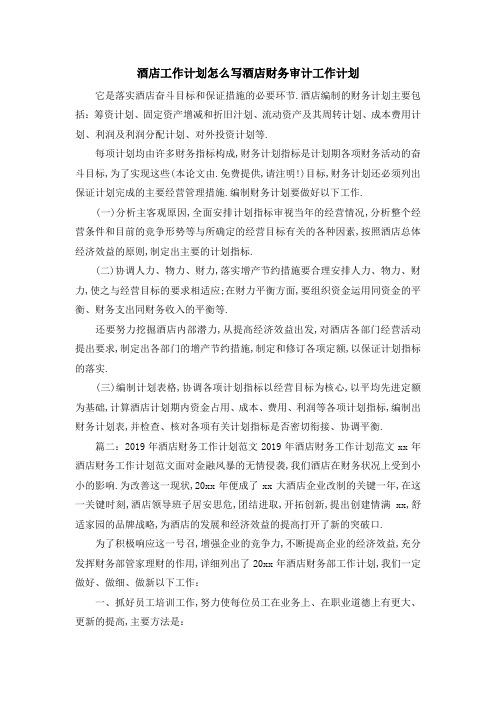 酒店工作计划怎么写 酒店财务审计工作计划 精品