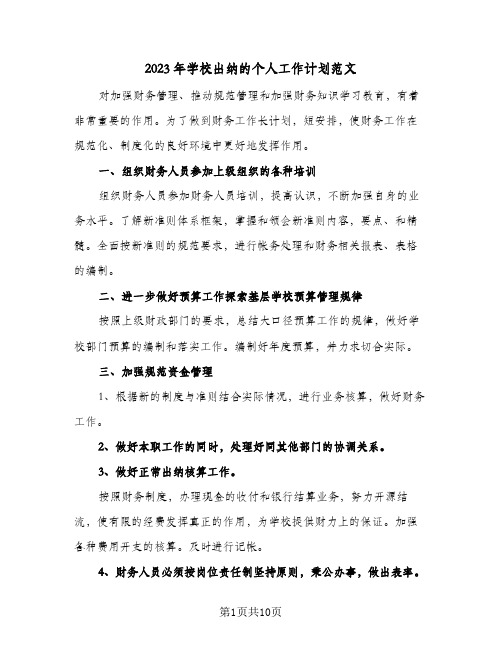 2023年学校出纳的个人工作计划范文(5篇)