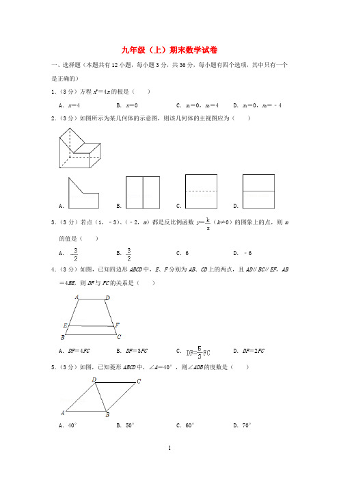 广东省2020学年九年级数学上学期期末试卷