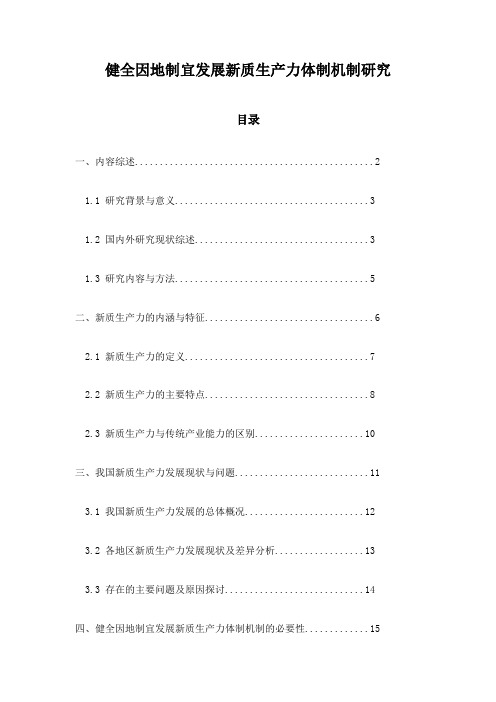 健全因地制宜发展新质生产力体制机制研究