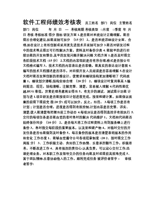 软件工程师绩效考核表