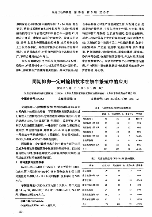 同期排卵—定时输精技术在奶牛繁殖中的应用