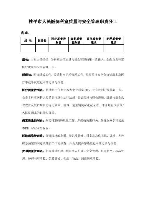 科室质量与安全管理职责分工