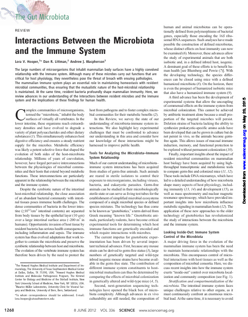 Interactions Between the Microbiotaand the Immune System