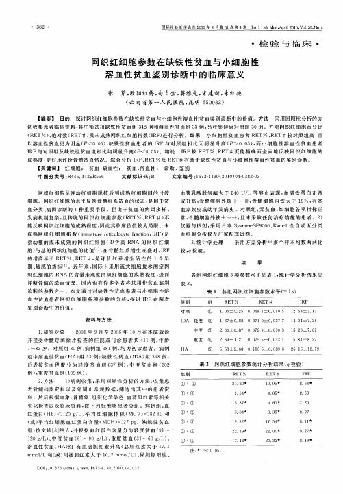 网织红细胞参数在缺铁性贫血与小细胞性溶血性贫血鉴别诊断中的临床意义