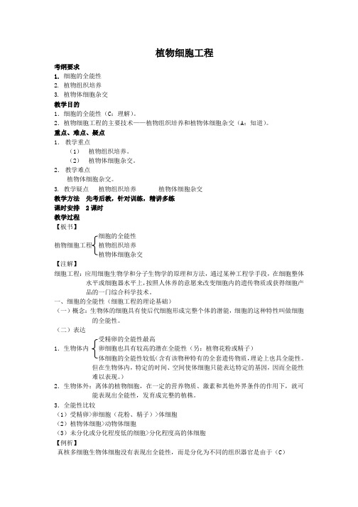 高三生物一轮复习教案：植物细胞工程