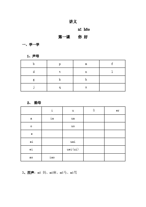 《HSK标准教程》第一册第一课《你好》讲义