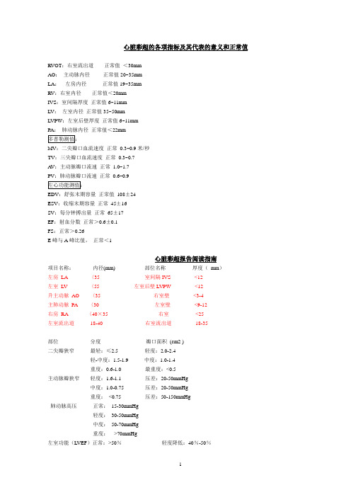 心脏彩超的各项指标正常值及其代表的意义