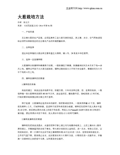 大葱栽培方法