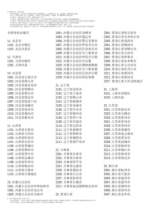 全国身份证编号