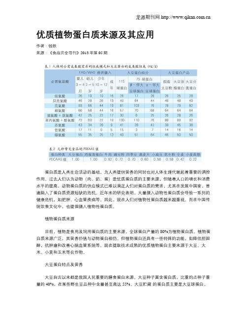 优质植物蛋白质来源及其应用