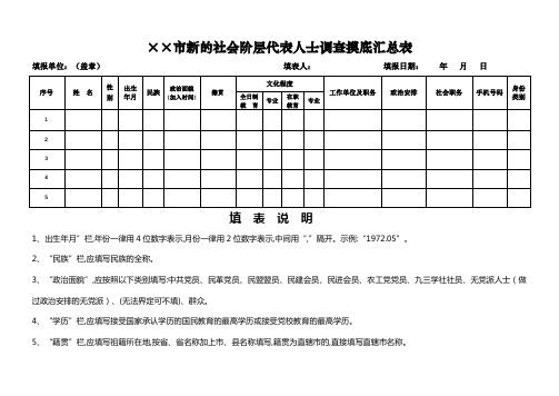 城市新的社会阶层代表人士调查摸底汇总表