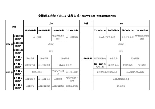 安徽理工大学(大二)课程安排(大二学年以地下电缆故障检测为主)