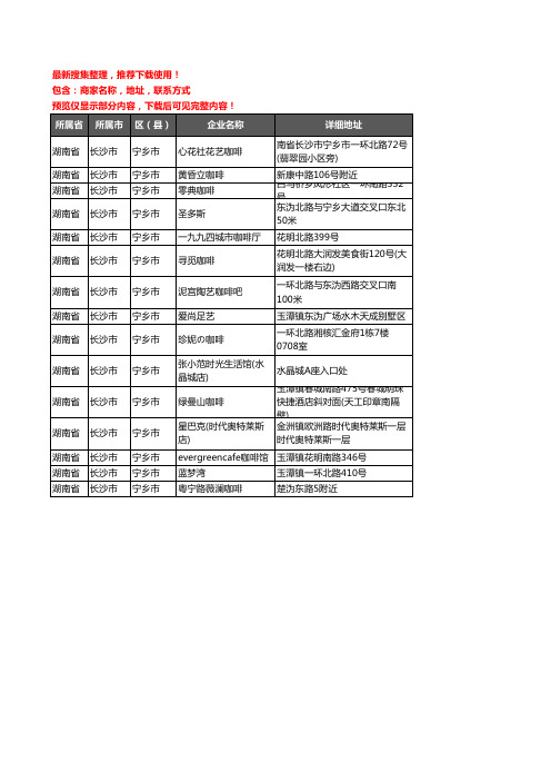 新版湖南省长沙市宁乡市咖啡厅企业公司商家户名录单联系方式地址大全15家