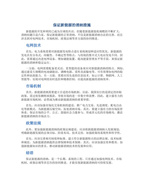 保证新能源的消纳措施