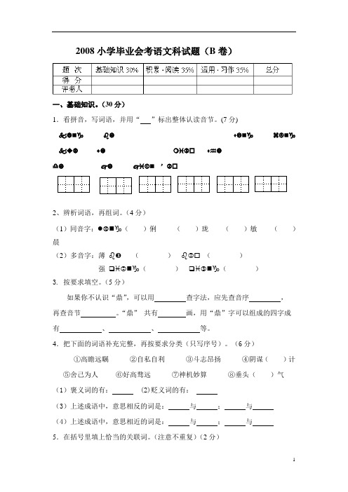 2008小学毕业会考语文科试题B