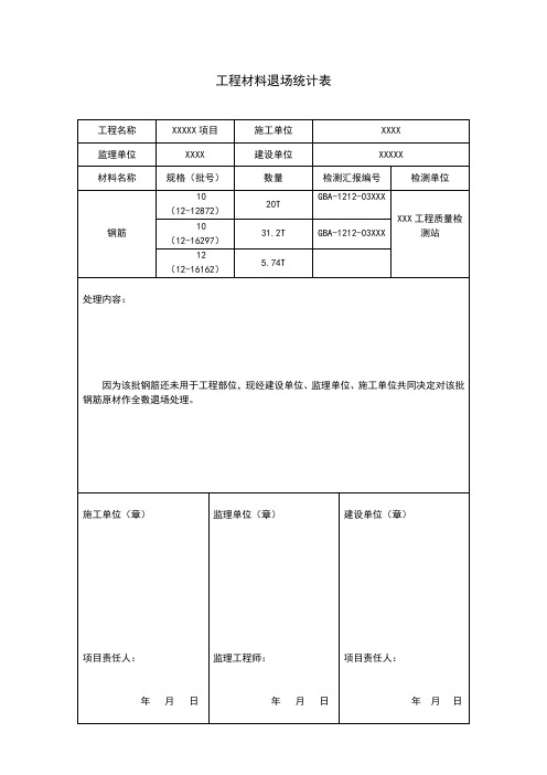 工程材料退场记录表