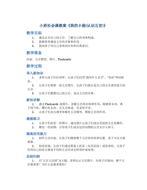 小班社会课教案《我的小脸(认识五官)》