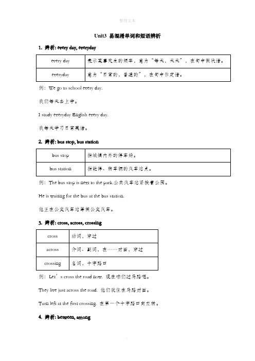 人教版英语七年级下册Unit3 易混淆单词和短语辨析