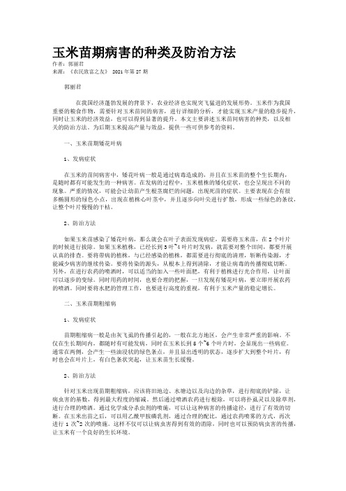 玉米苗期病害的种类及防治方法