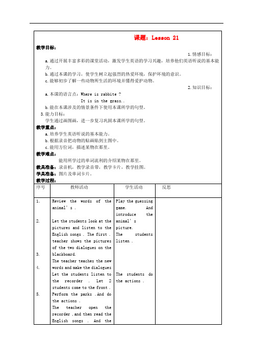 二年级英语上册 unit4 Lesson21-Lesson22教案 人教新起点