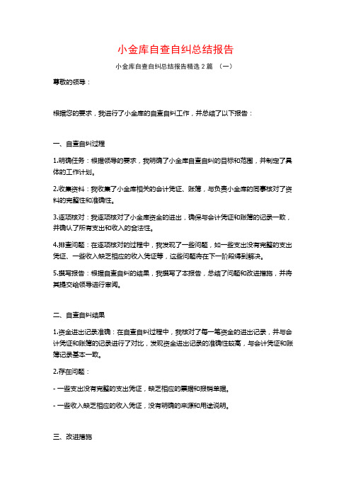 小金库自查自纠总结报告2篇