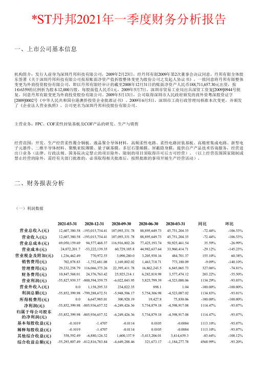 ST丹邦2021年一季度财务分析报告