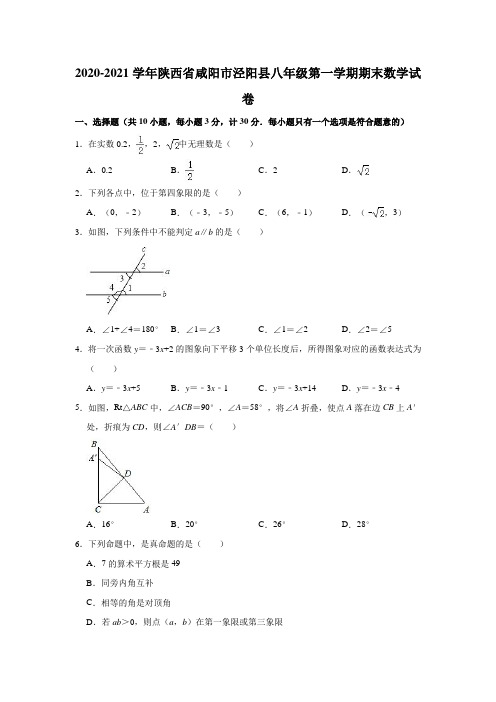 2020-2021学年陕西省咸阳市泾阳县八年级(上)期末数学试卷(解析版)