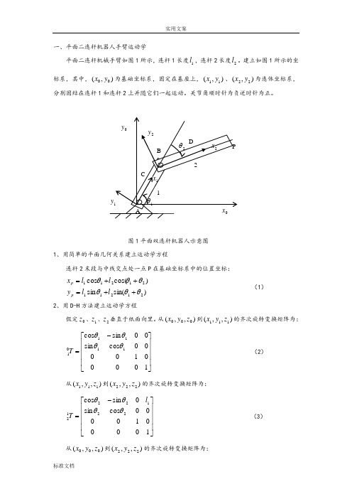 用平面二连杆机器人为例贯穿运动学、雅可比、动力学、轨迹规划甚至控制与编程