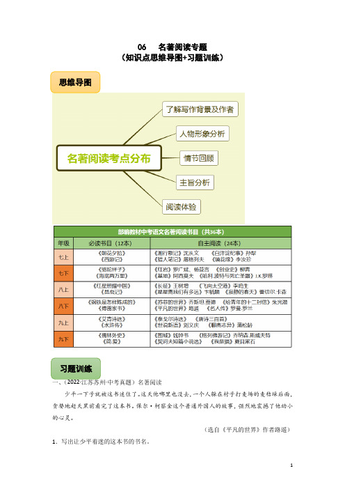 06 名著阅读专题(知识点思维导图+习题训练)-备战2023年中考语文冲刺专题系列01(原卷版)