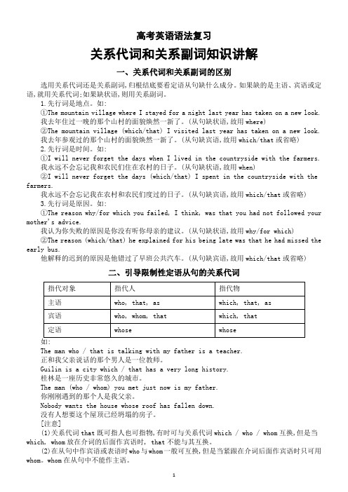 高中英语2025届高考语法复习关系代词和关系副词知识讲解