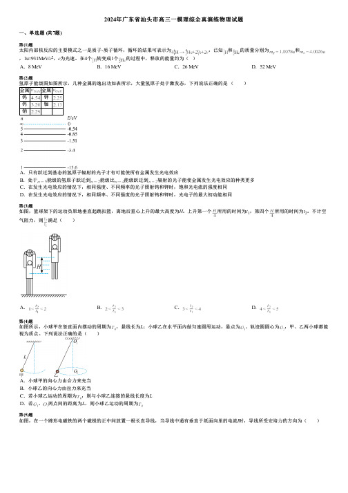 2024年广东省汕头市高三一模理综全真演练物理试题