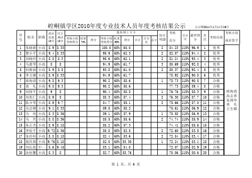 2010 年度考核得分统计表