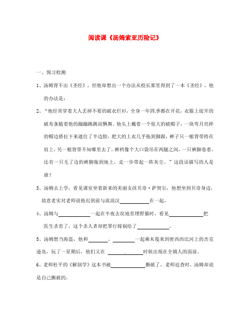 江苏省盐城市阜宁县明达初级中学七年级语文上册 阅读课《汤姆索亚历险记》预习检测(二)(无答案) 苏教版