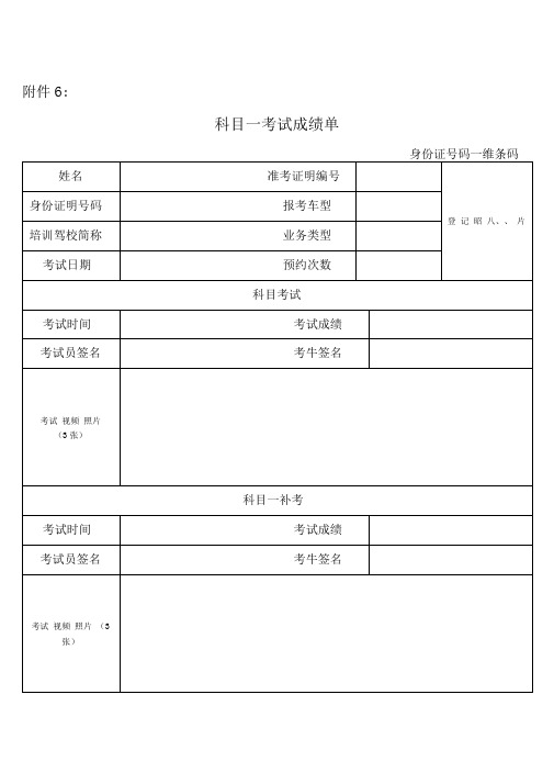 科目一考试成绩单