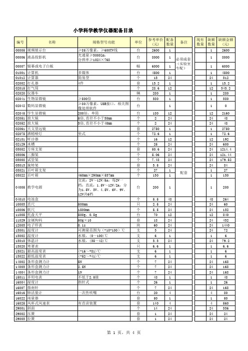 学校仪器设备核查表(按桂教基教〔2015〕48号文标准