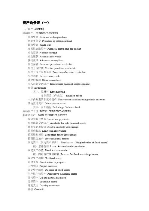 财务报表英文翻译