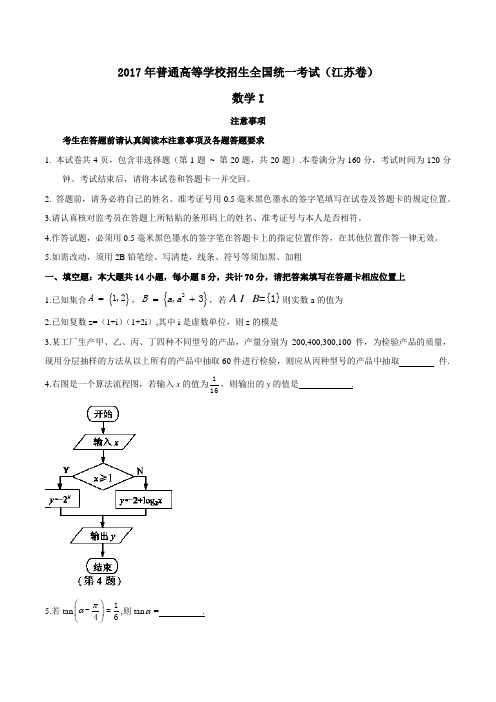 2017年江苏省高考数学真题试题含答案