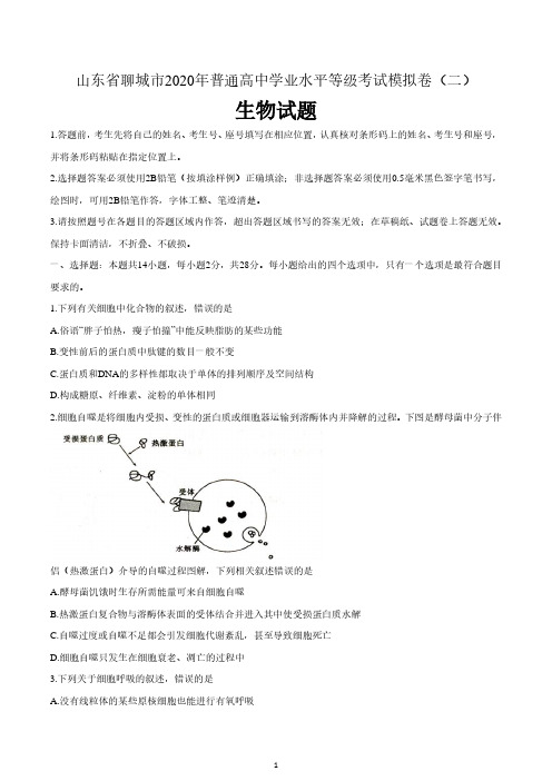 山东省聊城市2020届高三二模生物试题 含答案