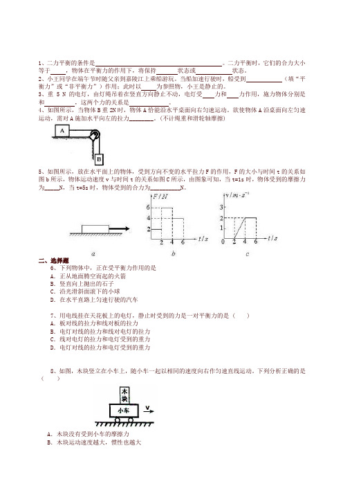 初二物理下册二力平衡(提高) 巩固练习