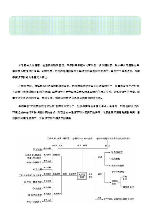 2019届高考生物二轮复习专题10：人体内环境稳态和免疫调节Word版含答案