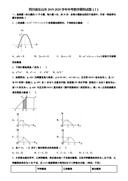 四川省乐山市2019-2020学年中考数学模拟试题(2)含解析