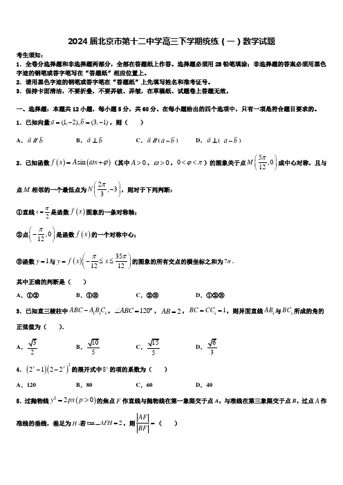 2024届北京市第十二中学高三下学期统练(一)数学试题