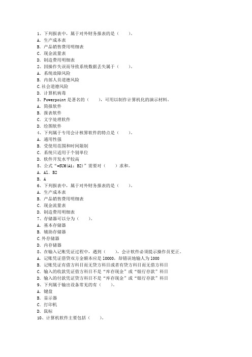 2016年对会计电算化信息资源共享的思考考试题库