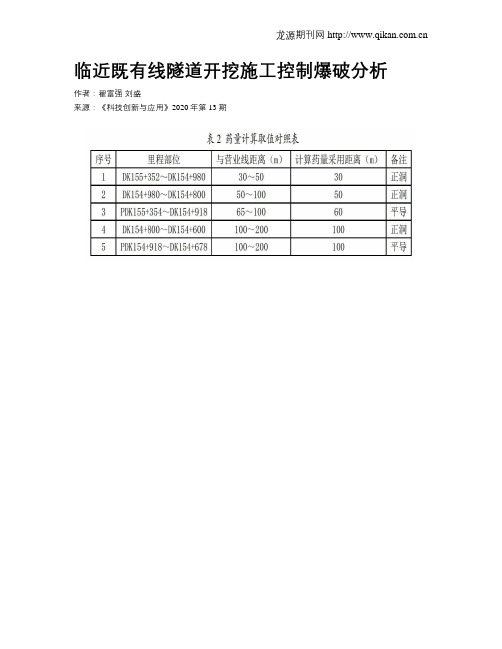 临近既有线隧道开挖施工控制爆破分析