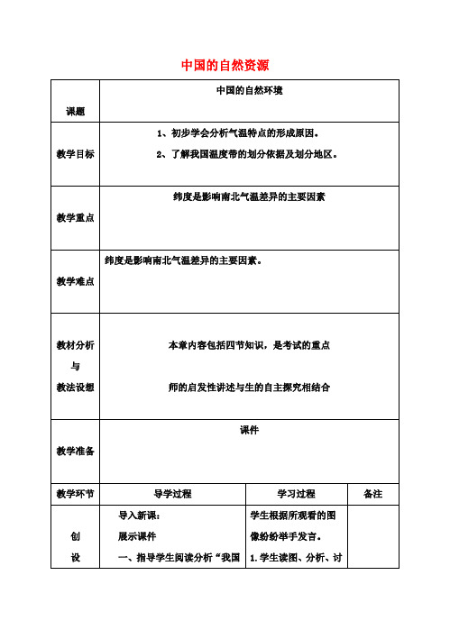 八年级地理会考复习 中国的自然资源教案 新人教版